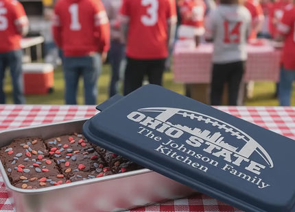 Personalized Football Cake Pan & Pie Tin | Custom Team Bakeware Gift | Laser Engraved Kitchen Pan | Tailgate and Holiday Baking Gift