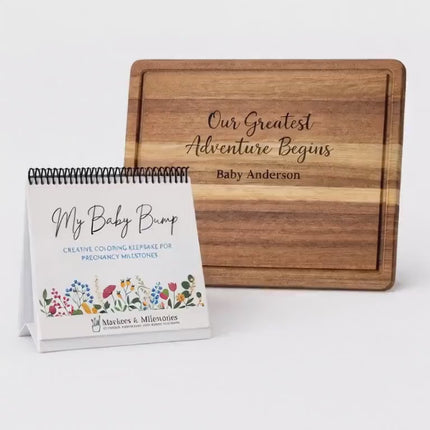 Baby Bump Pregnancy Keepsake Book & Personalized Cutting Board Gift Set
