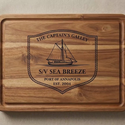 Personalized Sailboat Cutting Board, Custom Boat Name & Coordinates, Nautical Gift for Sailors, Monohull or Catamaran