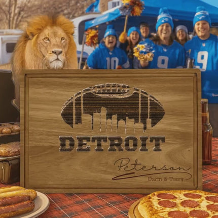 Personalized Detroit Football Cutting Board: Engraved Acacia Wood Serving Tray