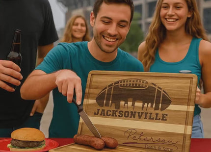 Personalized Jacksonville Football Cutting Board: Acacia Wood Super Bowl Party Decor