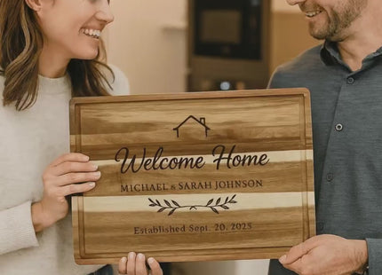 Custom New Home Cutting Board Gift Set | Personalized Acacia Board | Housewarming Gift | Engraved Realtor Closing Gift New Homeowner Present