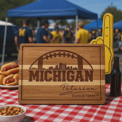 Michigan Football Cutting Board: Personalized Acacia Wood Serving Board