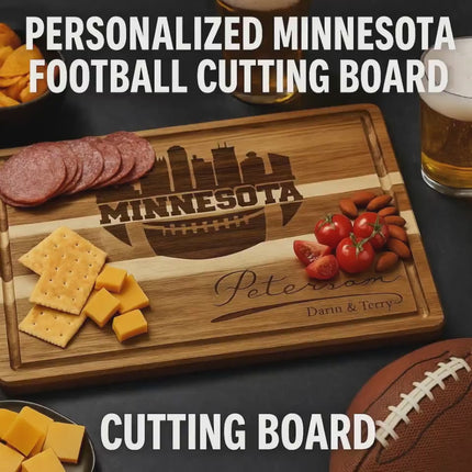 Personalized Minnesota Football Cutting Board: Engraved Acacia Wood Cheese Board