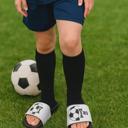 Personalized Youth Soccer Slides: Custom Name & Number Sandals