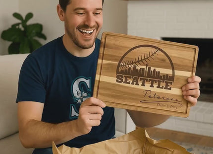 Personalized Seattle Baseball Cutting Board: Acacia Wood, Sports Fan Gift