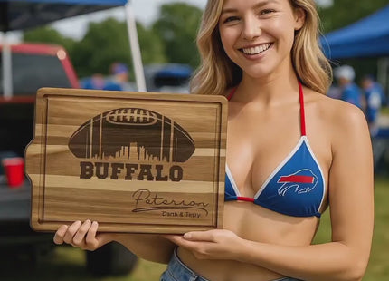 Personalized Buffalo Football Cutting Board: Acacia Wood Sports Fan Gift