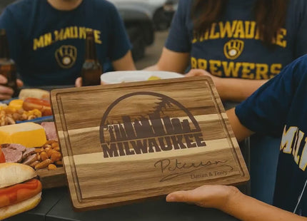 Personalized Milwaukee Baseball Cutting Board: Engraved Acacia Wood Gift