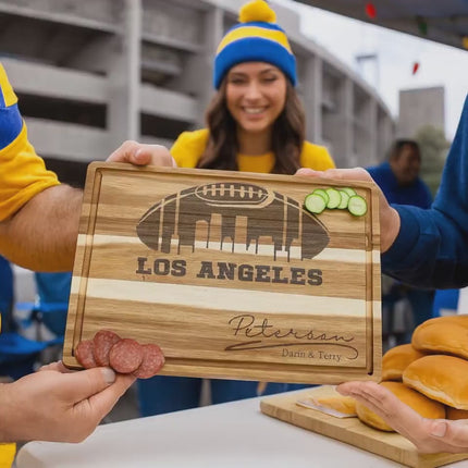 Personalized Los Angeles Football Cutting Board: Engraved Acacia Wood Super Bowl Decor
