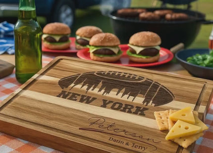 Personalized Acacia Wood Cutting Board: New York Football Fan Gift