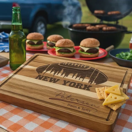 Personalized Acacia Wood Cutting Board: New York Football Fan Gift