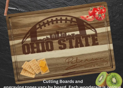 Personalized Ohio Football Cutting Board: Engraved Acacia Wood Cheese Board