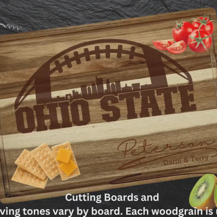 Personalized Ohio Football Cutting Board: Engraved Acacia Wood Cheese Board
