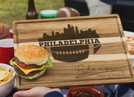 Philadelphia Football Cutting Board: Personalized Acacia Wood Charcuterie Board