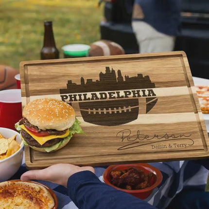 Philadelphia Football Cutting Board: Personalized Acacia Wood Charcuterie Board