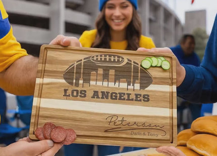 Personalized Los Angeles Football Cutting Board: Acacia Wood Super Bowl Decor