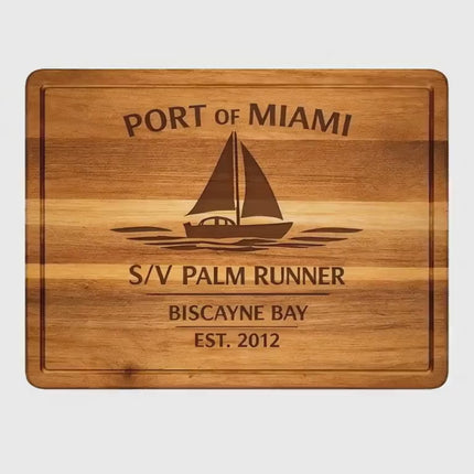 Personalized Sailboat Cutting Board Custom Engraved Nautical Gift with Boat Name, Home Port, Wedding Anniversary Retirement Gift for Sailors