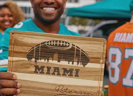 Personalized Acacia Wood Miami Football Cutting Board: Engraved Super Bowl Party Decor