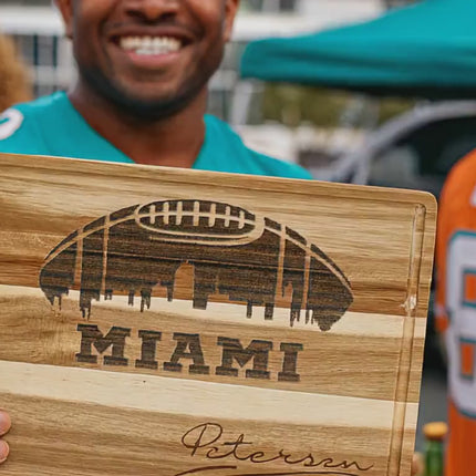 Personalized Acacia Wood Miami Football Cutting Board: Engraved Super Bowl Party Decor