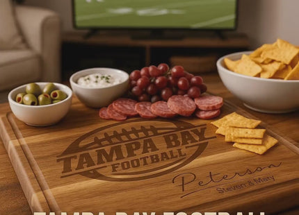 Tampa Bay Football Acacia Cutting Board – Laser Engraved Personalized Wood Board, 15.75" x 11"