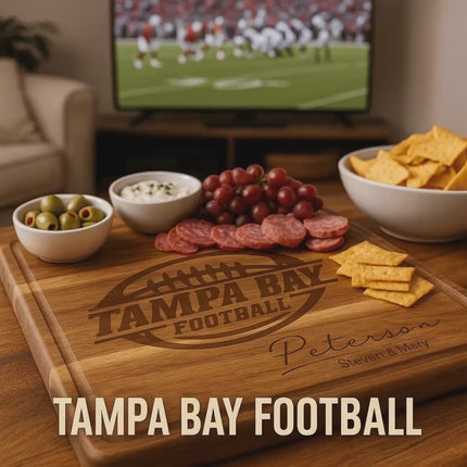Tampa Bay Football Acacia Cutting Board – Laser Engraved Personalized Wood Board, 15.75" x 11"