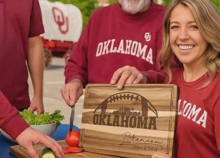 Personalized Oklahoma Football Cutting Board: Engraved Acacia Wood Cheese Board