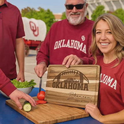 Personalized Oklahoma Football Cutting Board: Engraved Acacia Wood Cheese Board