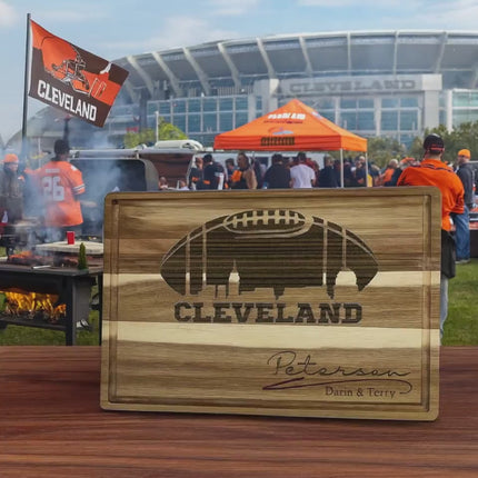 Personalized Cleveland Football Fan Cutting Board: Engraved Acacia Wood