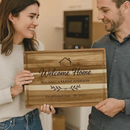 Personalized New Homeowner Cutting Board | Custom Acacia Wood Housewarming Gift | Realtor Closing Gift | Engraved Kitchen Board
