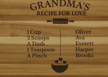 Personalized Grandma Cutting Board • Recipe for Love Engraved Acacia Board • Custom Grandkids Gift • Mother’s Day • Christmas Gift