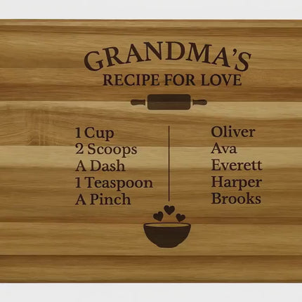 Personalized Grandma Cutting Board • Recipe for Love Engraved Acacia Board • Custom Grandkids Gift • Mother’s Day • Christmas Gift