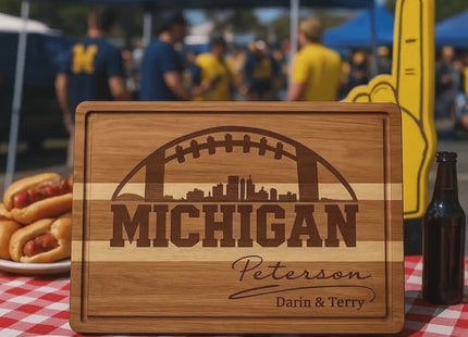 Personalized Michigan Football Cutting Board: Acacia Wood, Laser Engraved