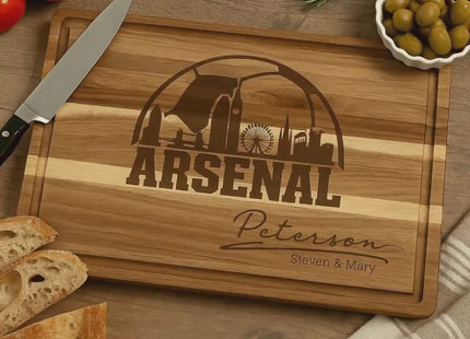 Arsenal FC Cutting Board – Personalized Acacia Wood Football Gift | Custom Engraved Soccer Board for Fans | London Kitchen Decor