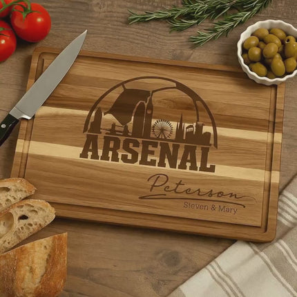 Arsenal FC Cutting Board – Personalized Acacia Wood Football Gift | Custom Engraved Soccer Board for Fans | London Kitchen Decor