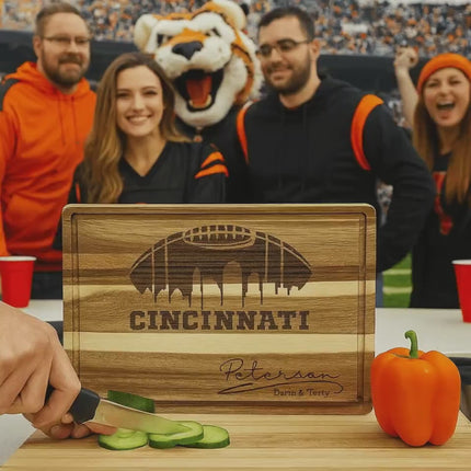 Personalized Cincinnati Football Cutting Board: Laser Engraved Acacia Wood