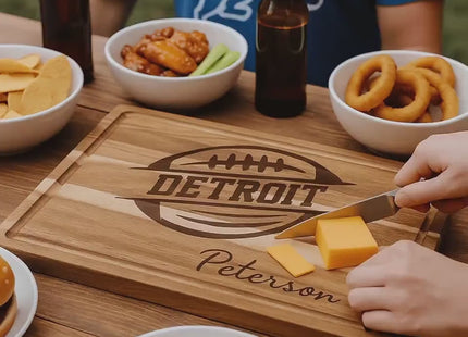 Personalized Detroit Football Cutting Board: Acacia Wood Sports Fan Gift