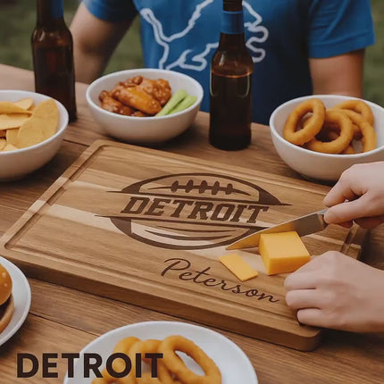 Personalized Detroit Football Cutting Board: Acacia Wood Sports Fan Gift