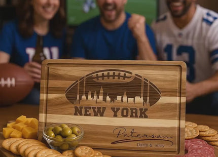 Personalized New York Football Cutting Board: Engraved Acacia Wood Cheese Board
