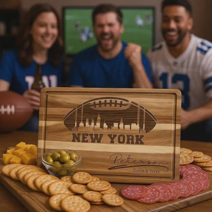 Personalized New York Football Cutting Board: Engraved Acacia Wood Cheese Board