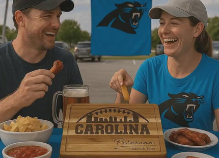 Personalized Carolina Football Cutting Board: Acacia Wood, Laser Engraved