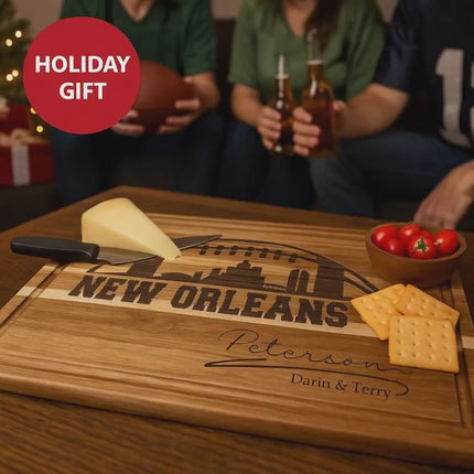 Personalized Acacia Wood Cutting Board: New Orleans Football Fan Gift