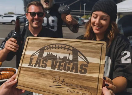 Personalized Las Vegas Football Cutting Board: Engraved Acacia Wood Super Bowl Decor