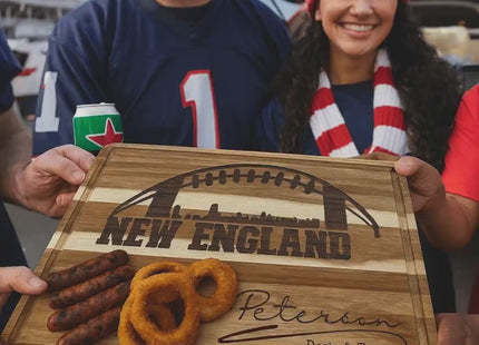 Personalized Acacia Wood Cutting Board: New England Football Fan Gift