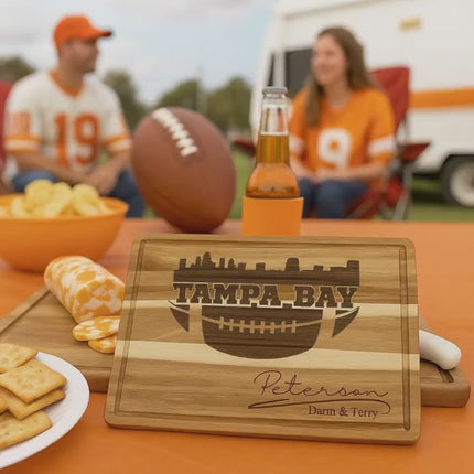 Personalized Tampa Bay Football Cutting Board: Engraved Acacia Wood Charcuterie Board