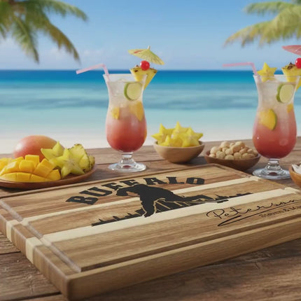 Buffalo Acacia Cutting Board Personalized for Hockey Fans with Gift Set Option