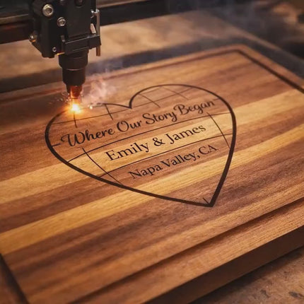 Personalized Valentine Cutting Board – Where Our Story Began Heart, Custom Names Date Location, Anniversary Gift for Couple