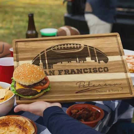 Personalized San Francisco Football Acacia Cutting Board: Game Day Serving Tray
