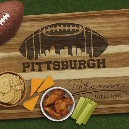 Personalized Pittsburgh Football Cutting Board: Engraved Acacia Wood Game Day Gift