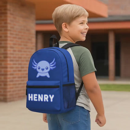 Personalized Axolotl Backpack: Custom Kids School Bag, USA Made