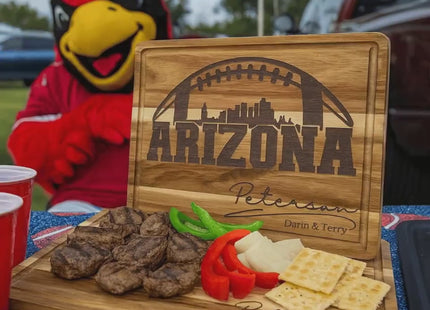 Personalized Arizona Football Cutting Board: Engraved Acacia Wood Super Bowl Decor